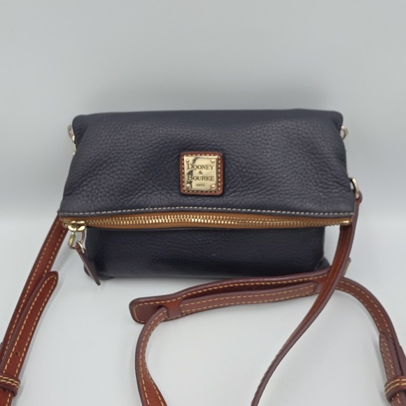 Dooney & Bourke Pebbled Leather Crossbody Purse FoldOver Zip Navy Blue NO TASSLE
